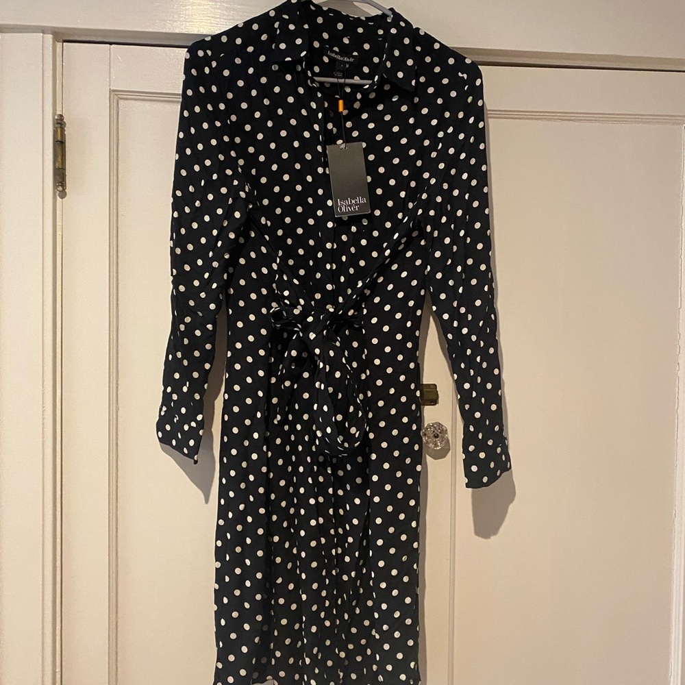 Isabella Oliver Maternity Navy Polka Dot Dress sz 1 (US 4)